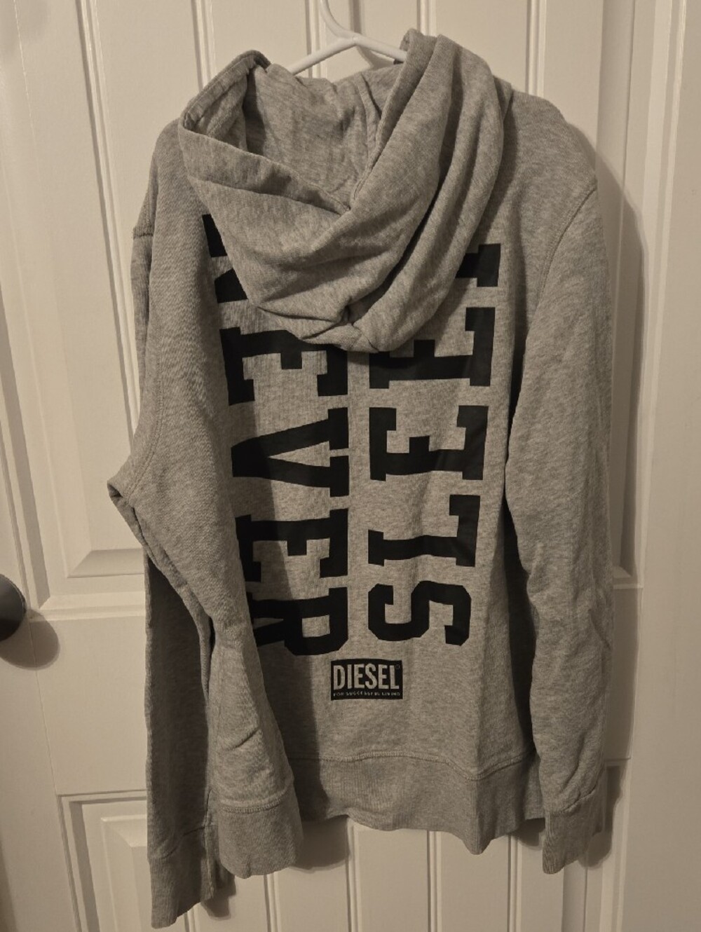 Diesel Gray Zip-Up Hoodie with Blue Graphic Lettering